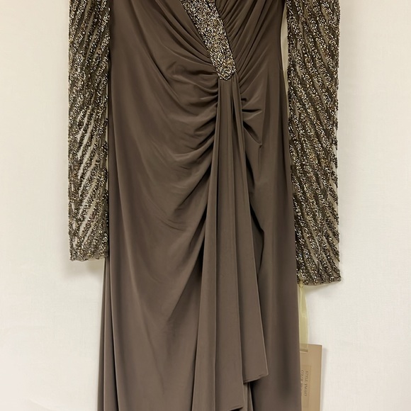 Mignon beaded sexy full length asymmetrically gathered surplice bodice gown - Picture 11 of 14